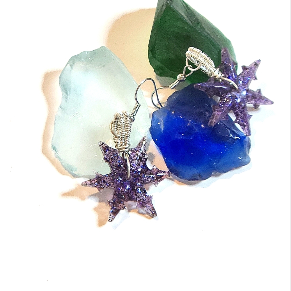 Custom Made Sterling Silver Purple Snowflake Earrings